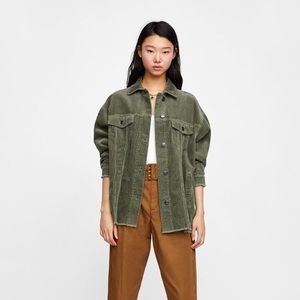 Zara Green Corduroy Cropped Jacket